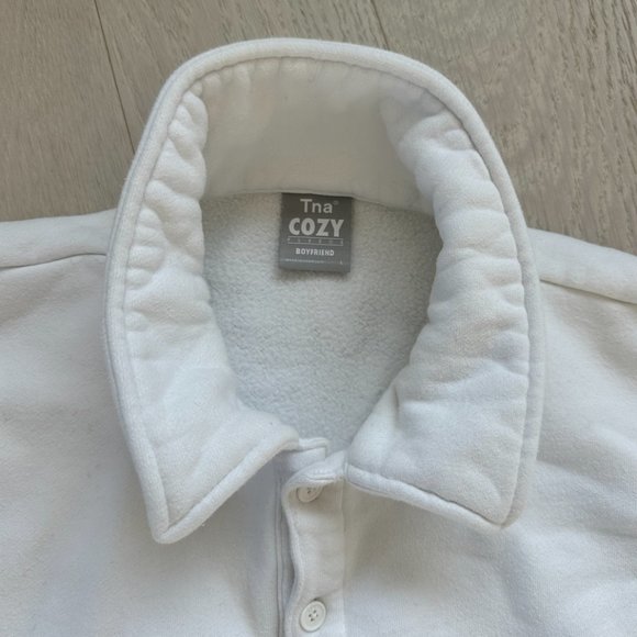 Aritzia TNA Cozy Fleece Boyfriend Polo Sweatshirt Size Large - Picture 3 of 4